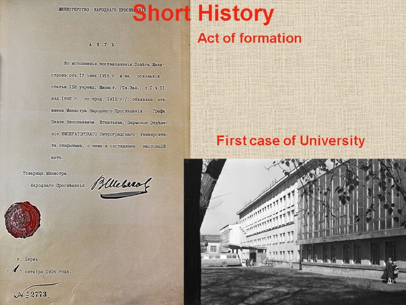 Short History Act of formation First case of University